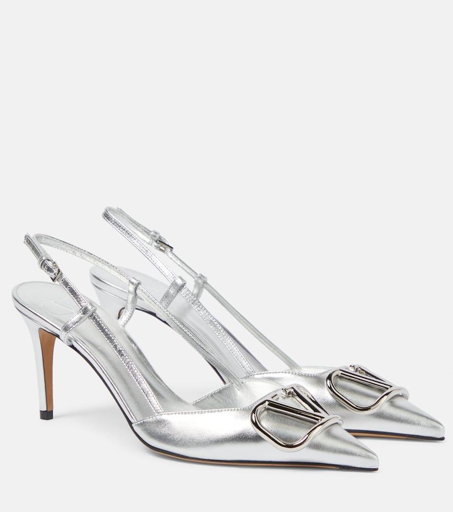 Vlogo Embellished Leather Slingback Pumps In Silver Product Image