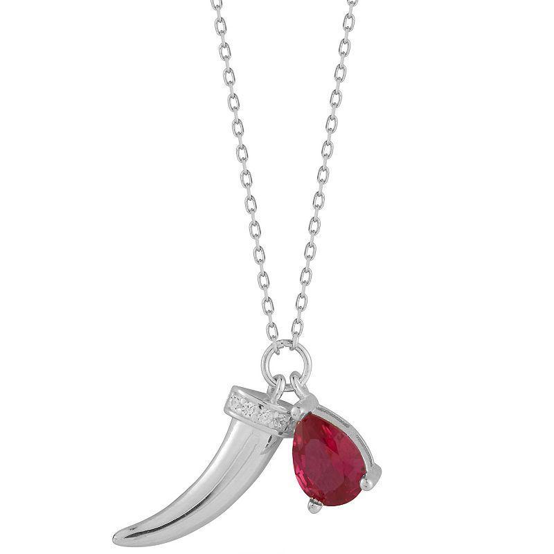 Sunkissed Sterling Cubic Zirconia Horn Charm Necklace, Womens Silver Tone Red Product Image