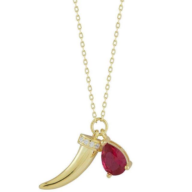 Sunkissed Sterling Cubic Zirconia Horn Charm Necklace, Womens Gold Tone Red Product Image