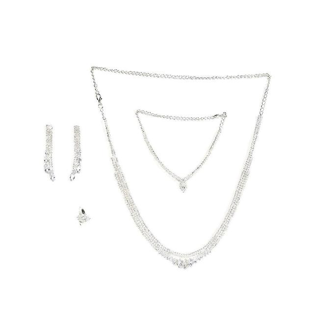 Sohi Womens Silver Bling Stone Necklace, Earrings, Bracelet And Ring (Set Of 4) Product Image