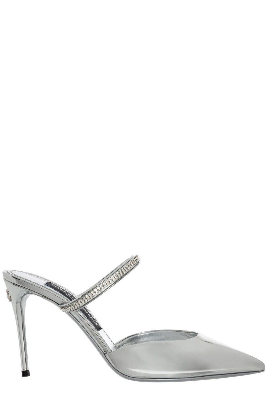 Embellished Pointed-toe Mules In Silver Product Image