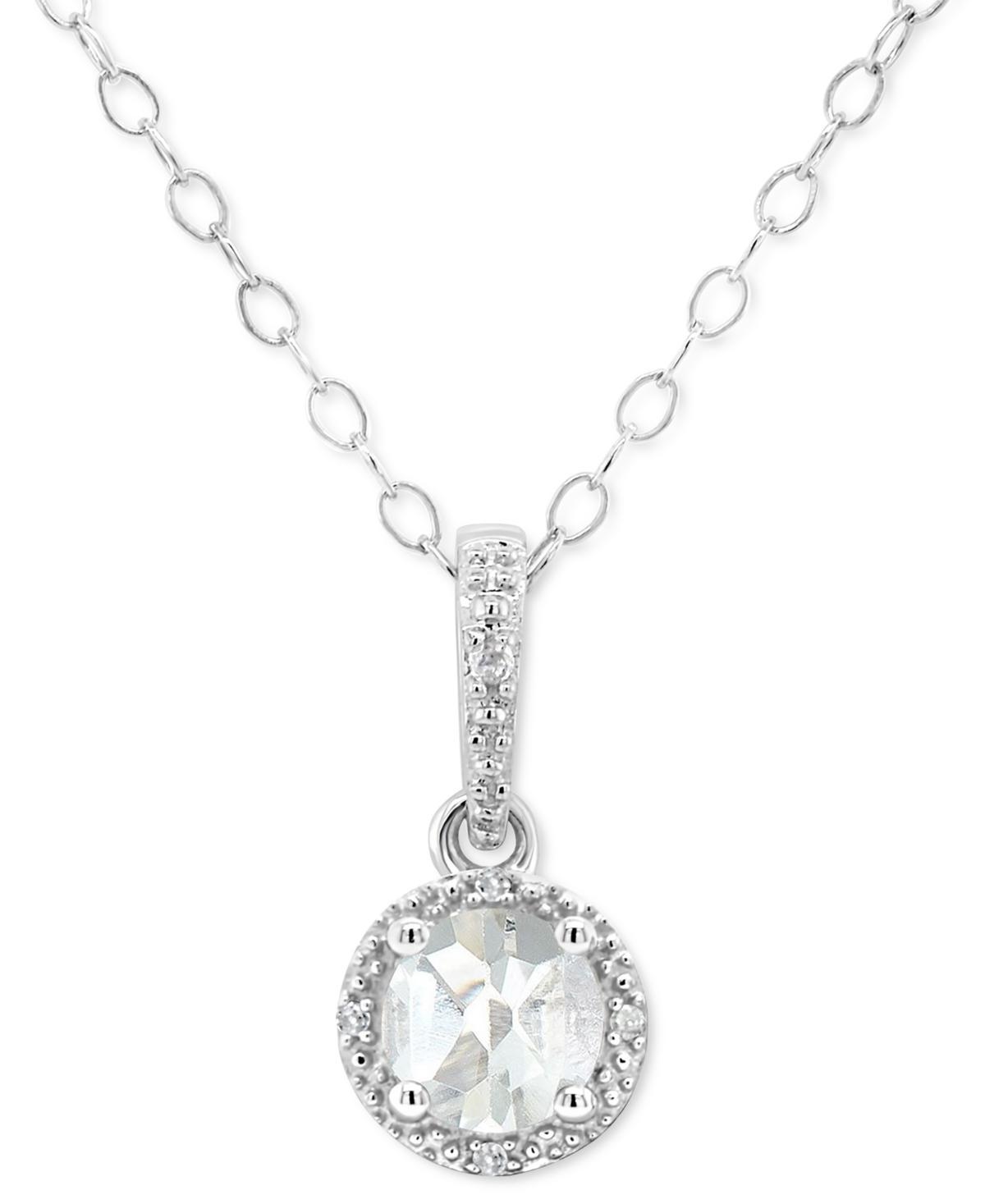 Belk & Co Sterling Silver 6Mm Round Blue Topaz Diamond Accent Halo Pendant Necklace Product Image