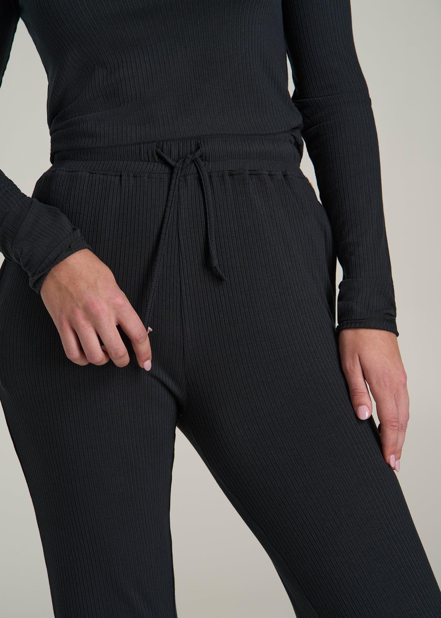 Ribbed Flare Pants for Tall Women in Black Female Product Image