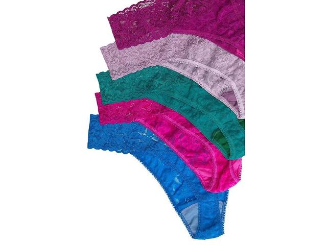 Hanky Panky Signature Lace Original Rise Thong 5 Pack (Pink Ruby/Sea Blue/Dark Teal/Bright Amethyst/Water Lily) Women's Underwear Product Image