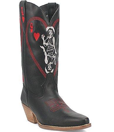 Dingo Queen A Hearts Embroidered Leather Mid Western Boots Product Image