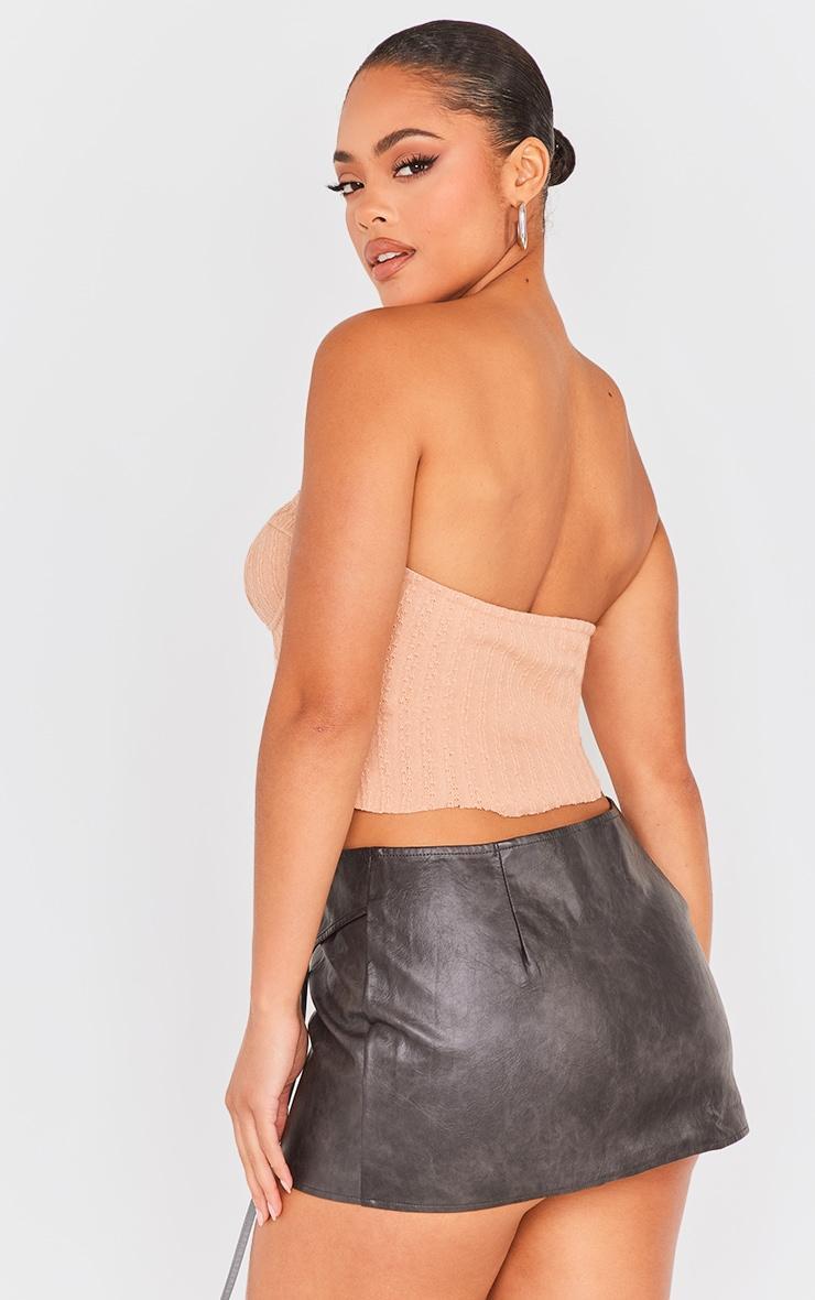 Stone Textured Rib Raw Hem Cup Detail Crop Top Product Image