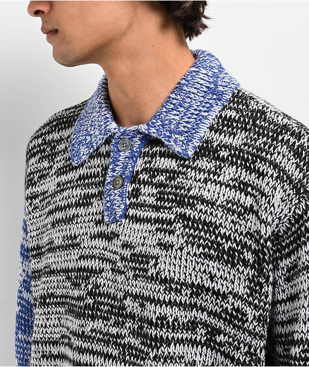 Obey Carter Black & Blue Polo Knit Sweater Product Image