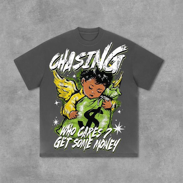 Vintage Chasing Money Graphic Print Cotton Retro T-Shirt Product Image