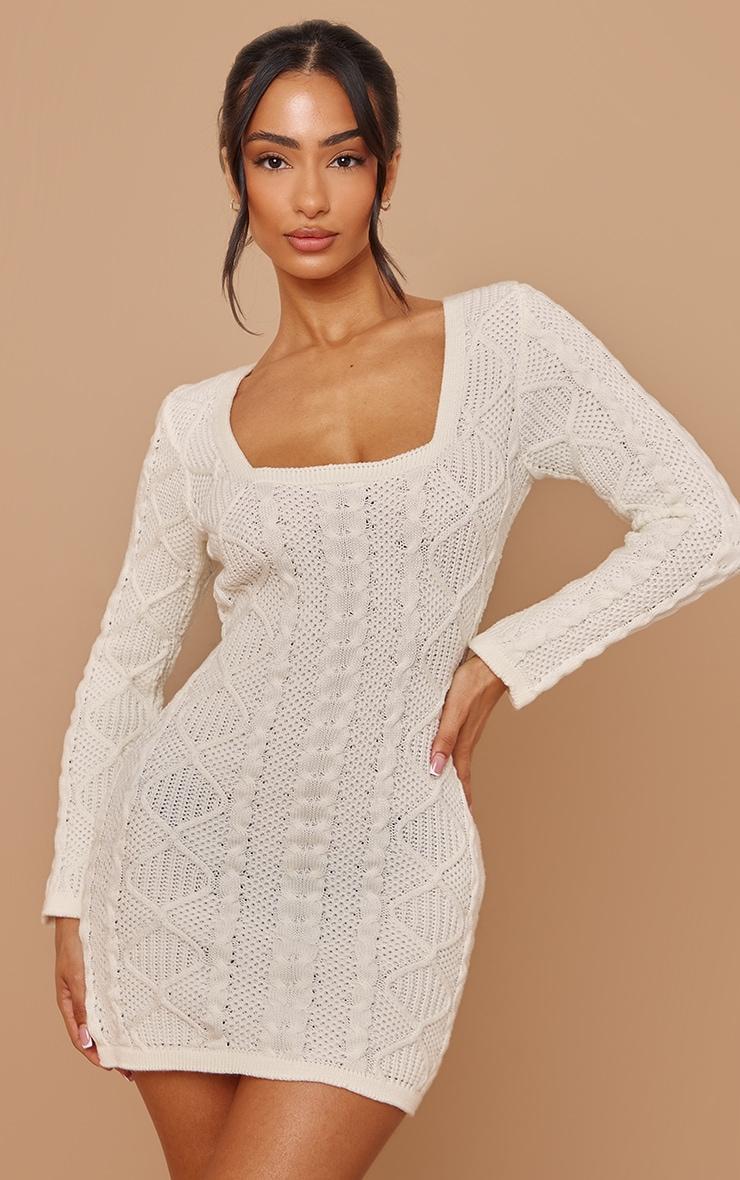  Petite Cream Cable Knit Sweater Dress Product Image