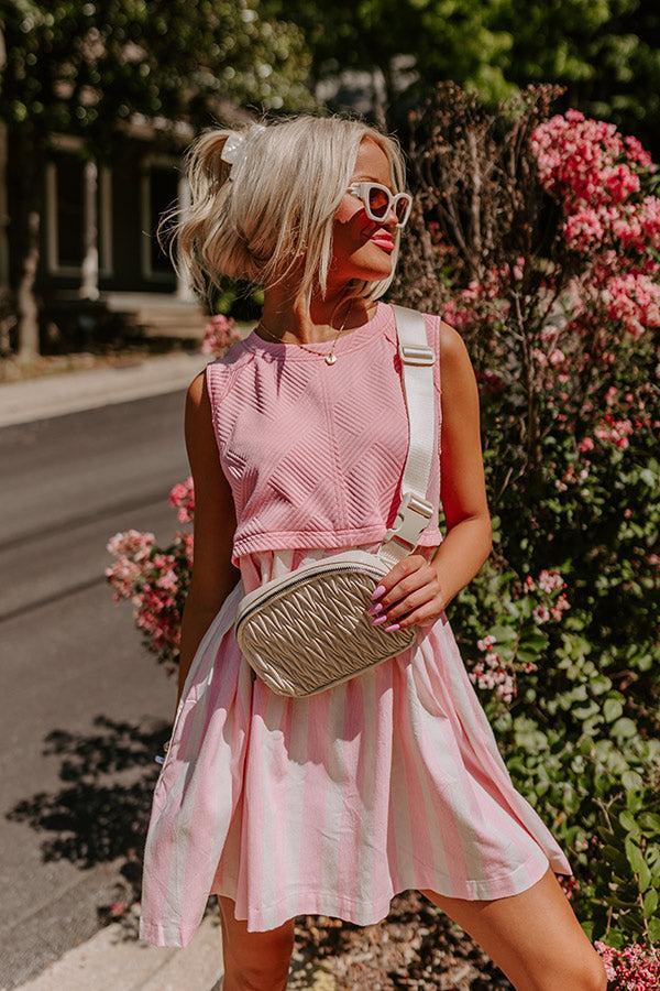 Cute Smile Stripe Mini Dress in Pink Product Image