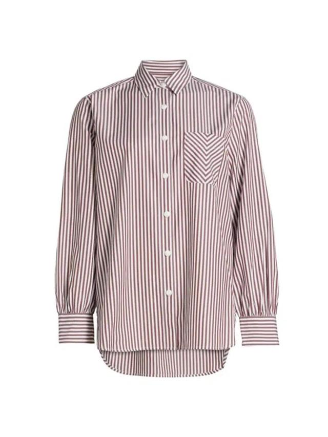 Maxine Cotton Button Down Shirt In Thin Brown Stripe Product Image