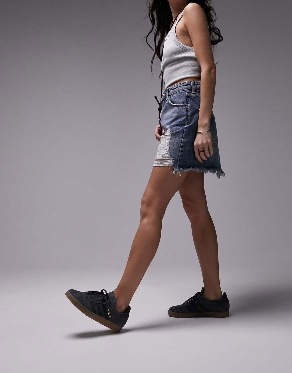 Topshop extreme rip high waist denim skirt Product Image