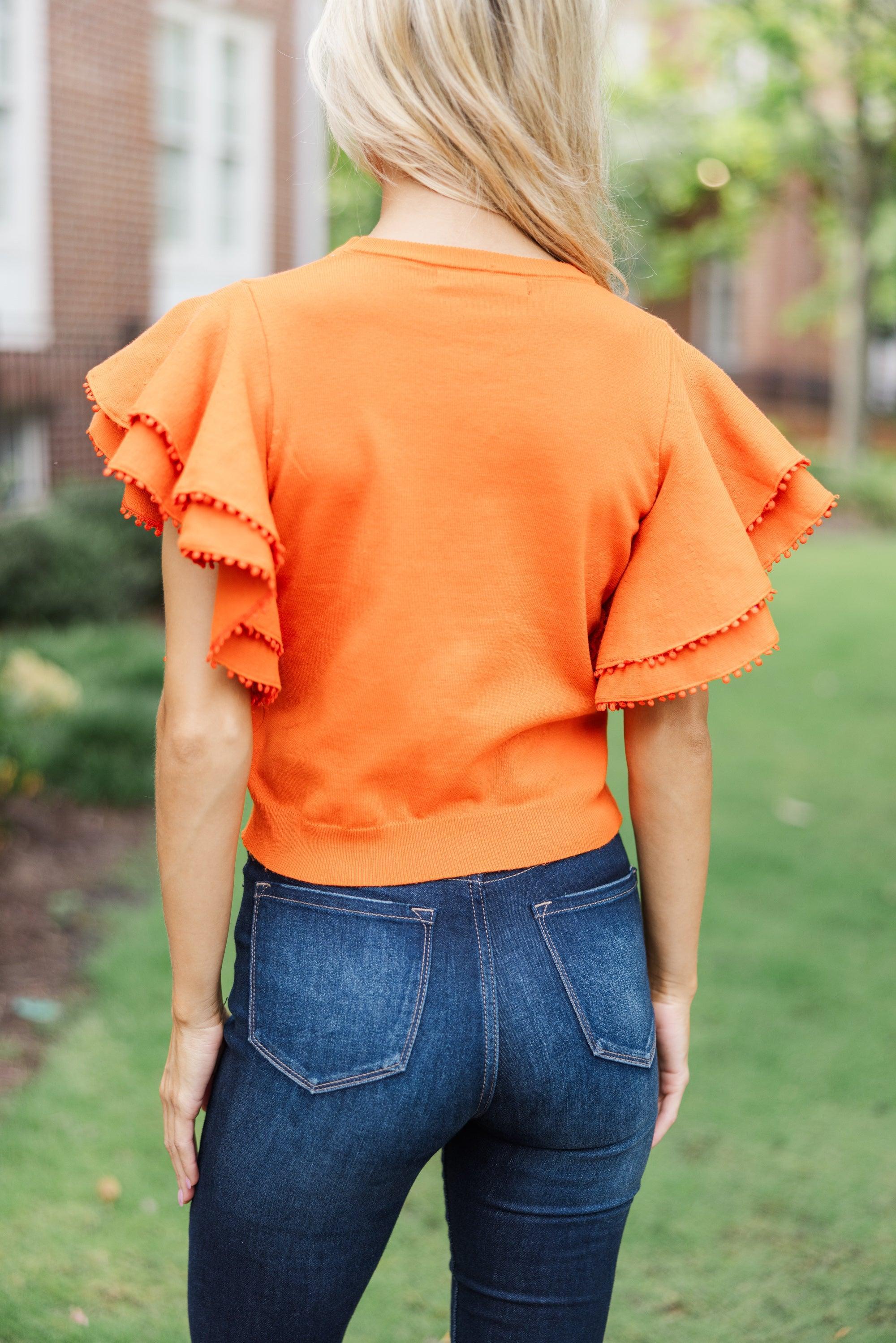 My Kind Of Love Orange Pompom Sweater Female Product Image