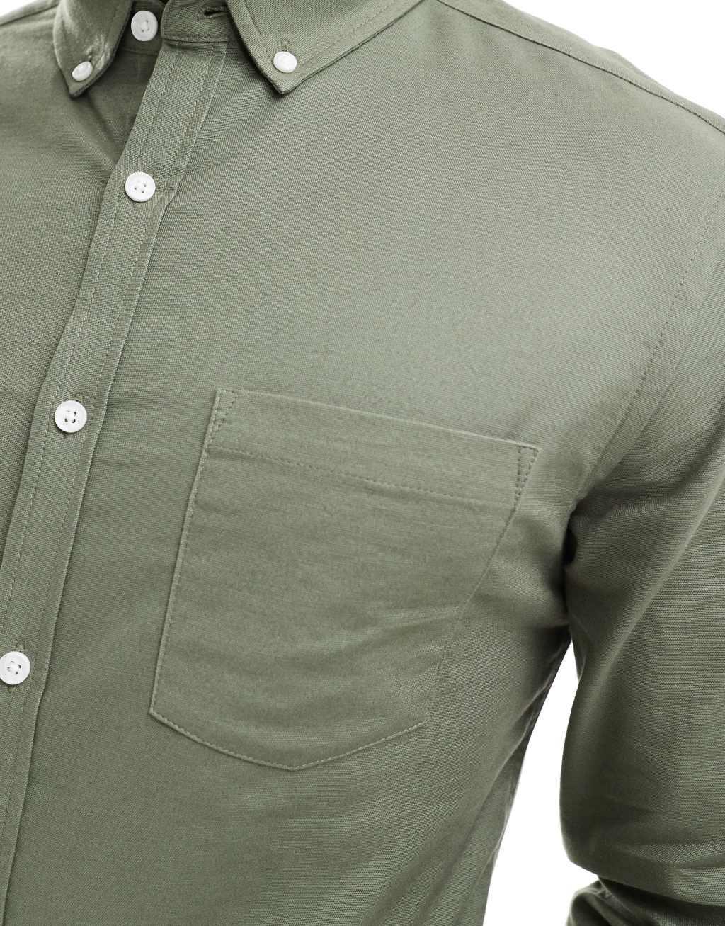 ASOS DESIGN slim fit oxford shirt in khaki Product Image