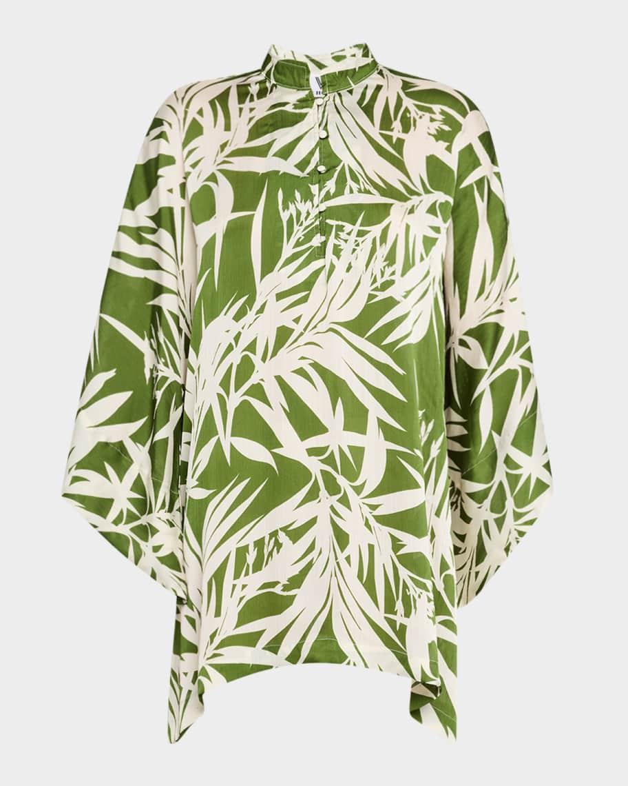 Leaf-Print Satin Mini Caftan Product Image