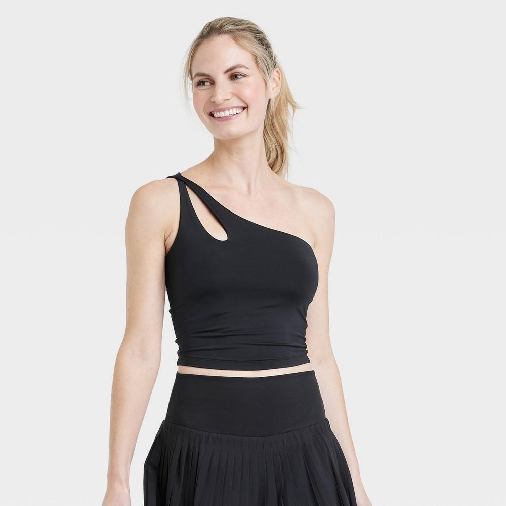 Womens Light Support Asymmetrical Cropped Sports Bra - All In Motion Black XS product image