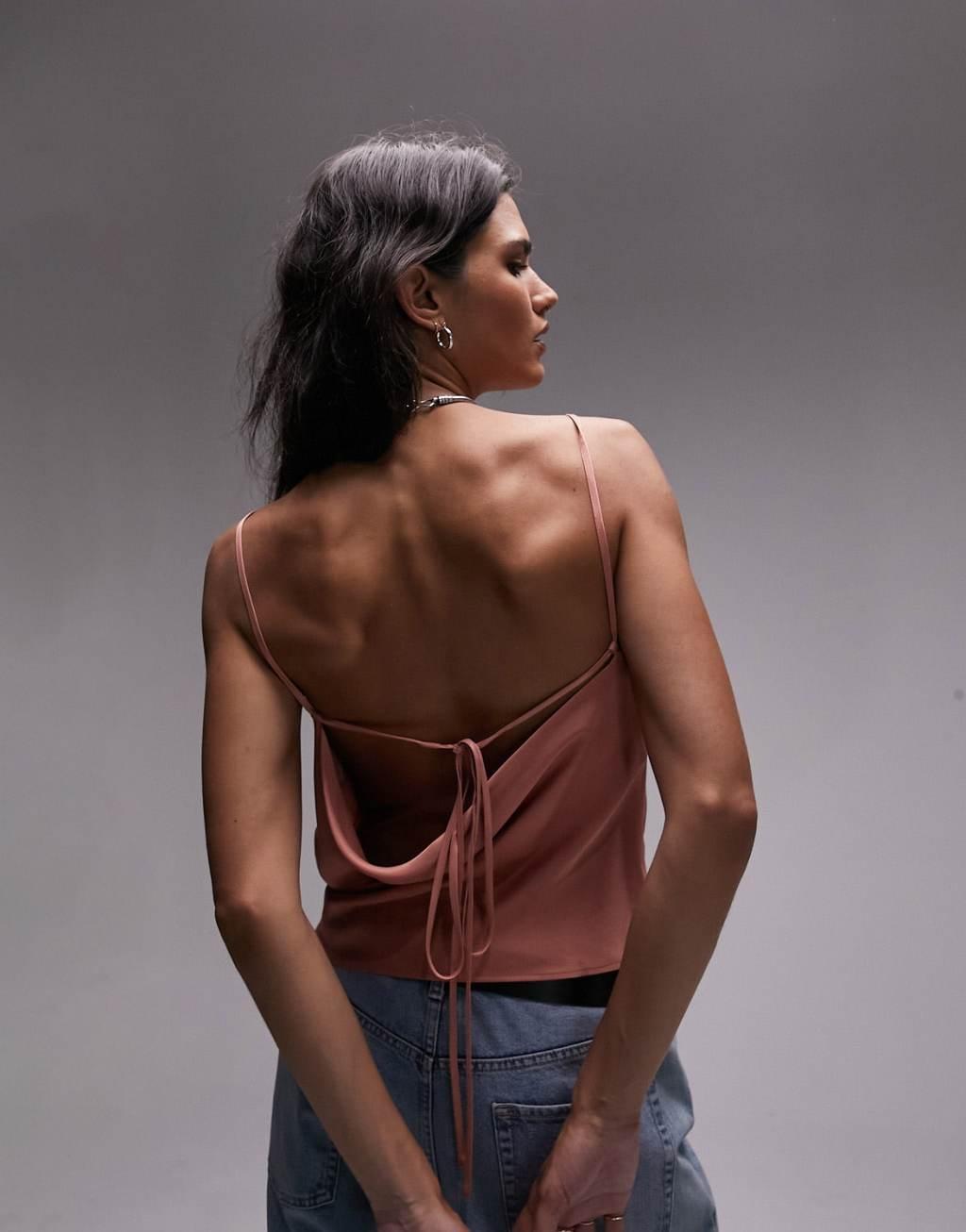 Topshop cowl cami in rose Product Image