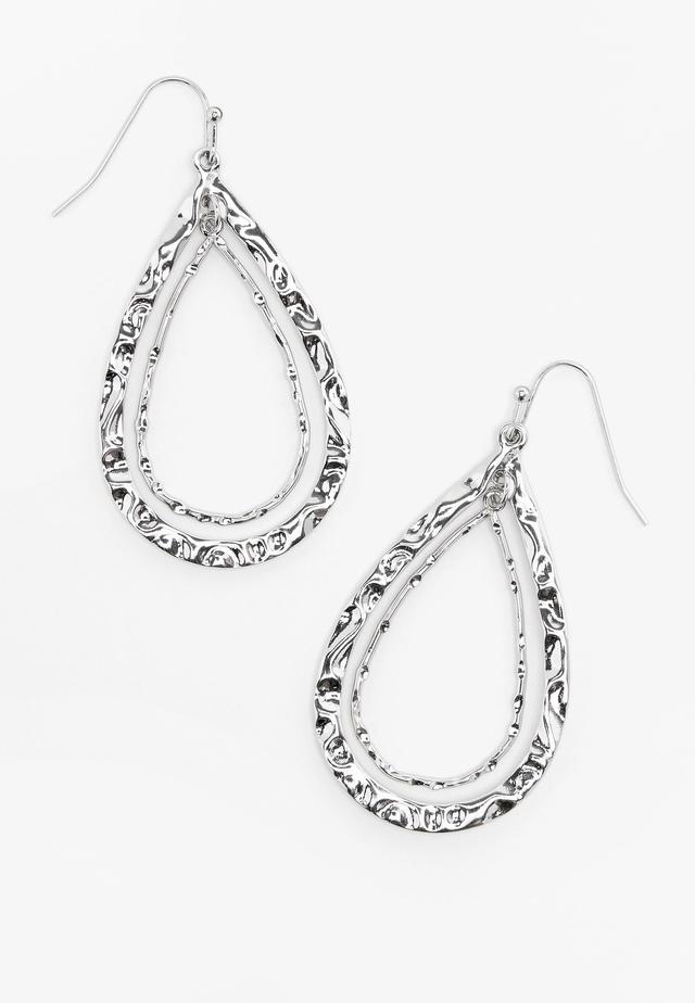 Silver Hammered Double Teardrop Earrings Product Image