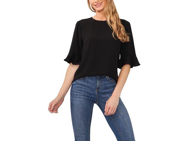 CeCe Ruffle Cuff Crew Neck Blouse (Rich ) Women's Clothing Product Image