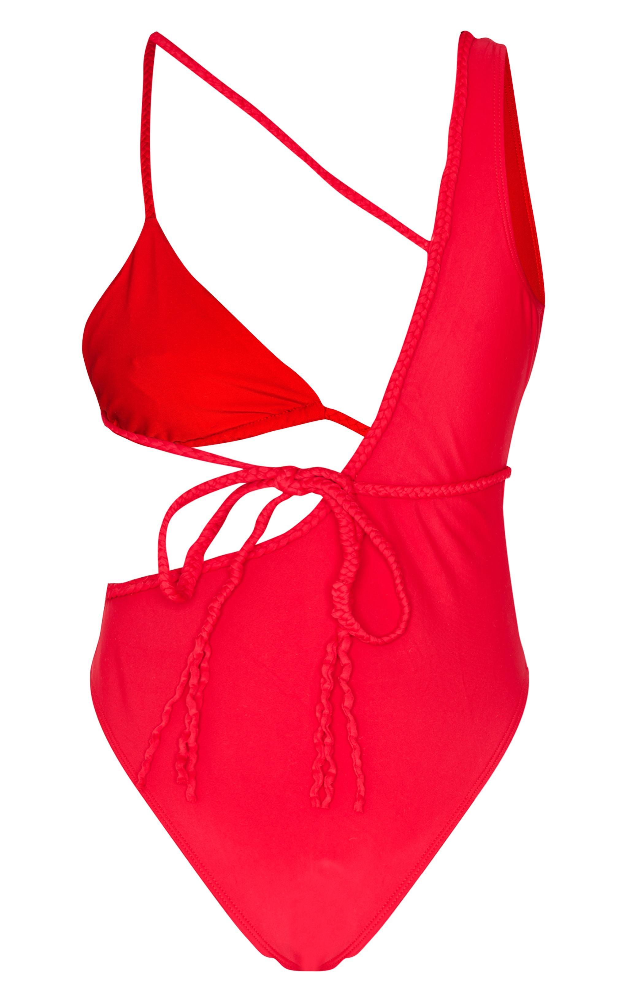 Red Plait Detail Asymmetric Swimsuit Product Image