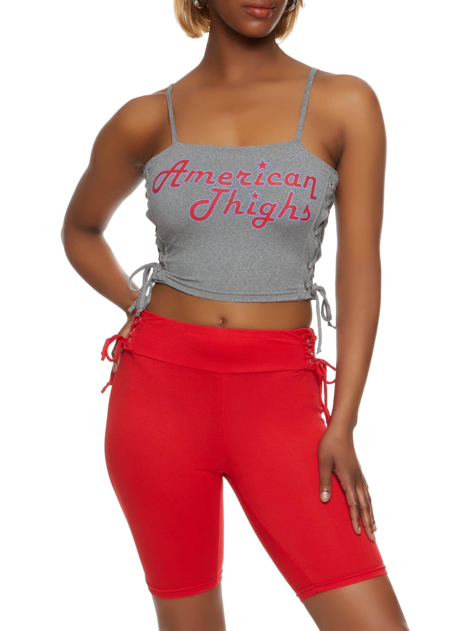 Womens American Thighs Lace Up Side Crop Top Product Image