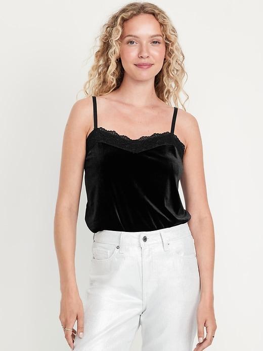 Lace-Trim Velvet Top Product Image