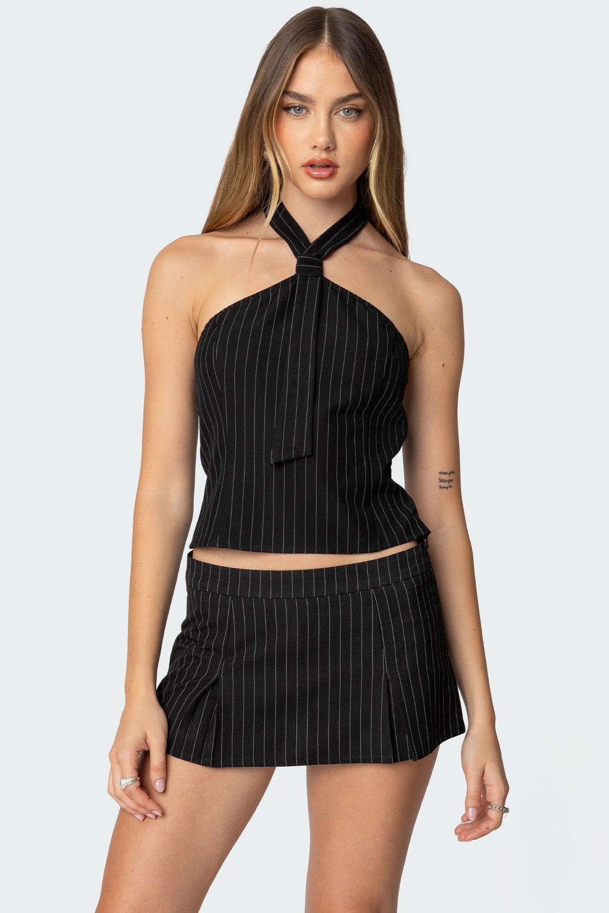 Karine Pinstripe Halter Top Product Image