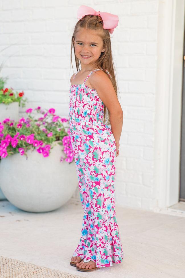 Kid's Aware of This Pink Floral Flare Leg Jumpsuit Product Image