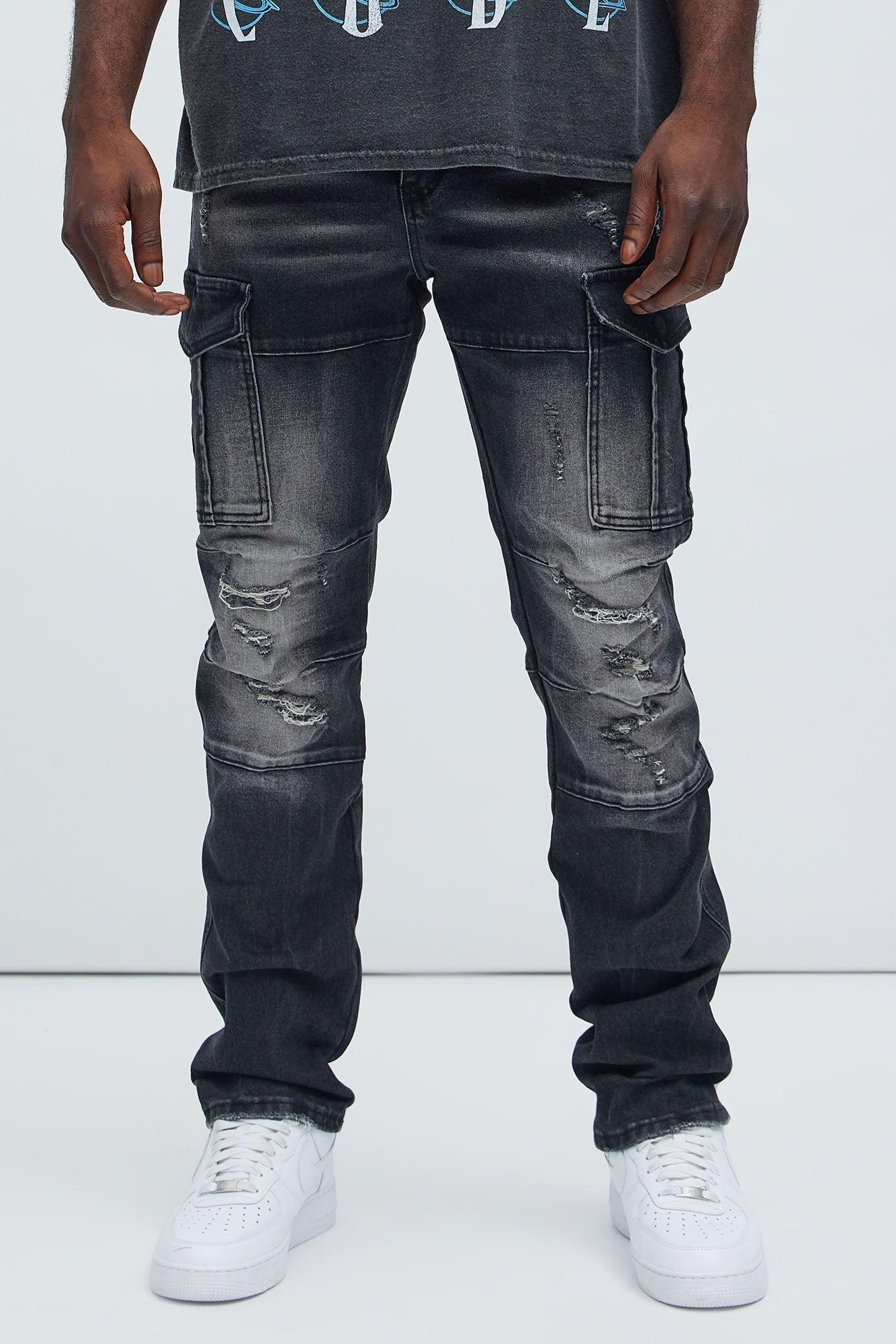 Call On Me Distressed Cargo Slim Jeans - Black Wash product image