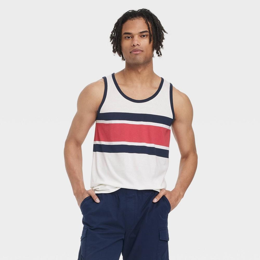 Mens Striped Regular Fit Tank Top - Goodfellow & Co Off-White M Product Image