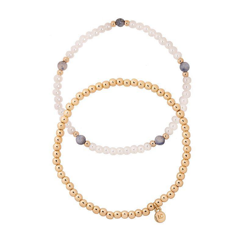 LC Lauren Conrad Gold Tone Quartz & Simulated Pearl 2-Piece Stretch Bracelets Set, Womens Product Image