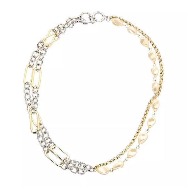 Juvell Two-Tone 18k Gold Plated Freshwater Cultured Pearl Mixed Chain Double-Strand Necklace, Womens Two Tone Product Image