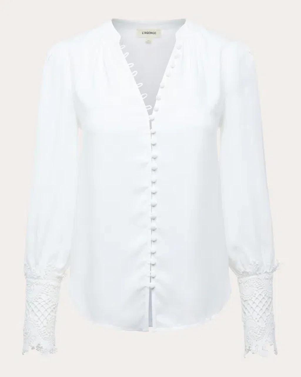 L AGENCE Ava Lace Cuff Blouse In White Product Image