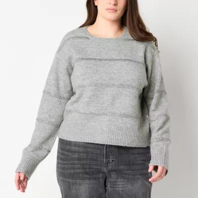 a.n.a Womens Crew Neck Long Sleeve Striped Pullover Sweater Product Image