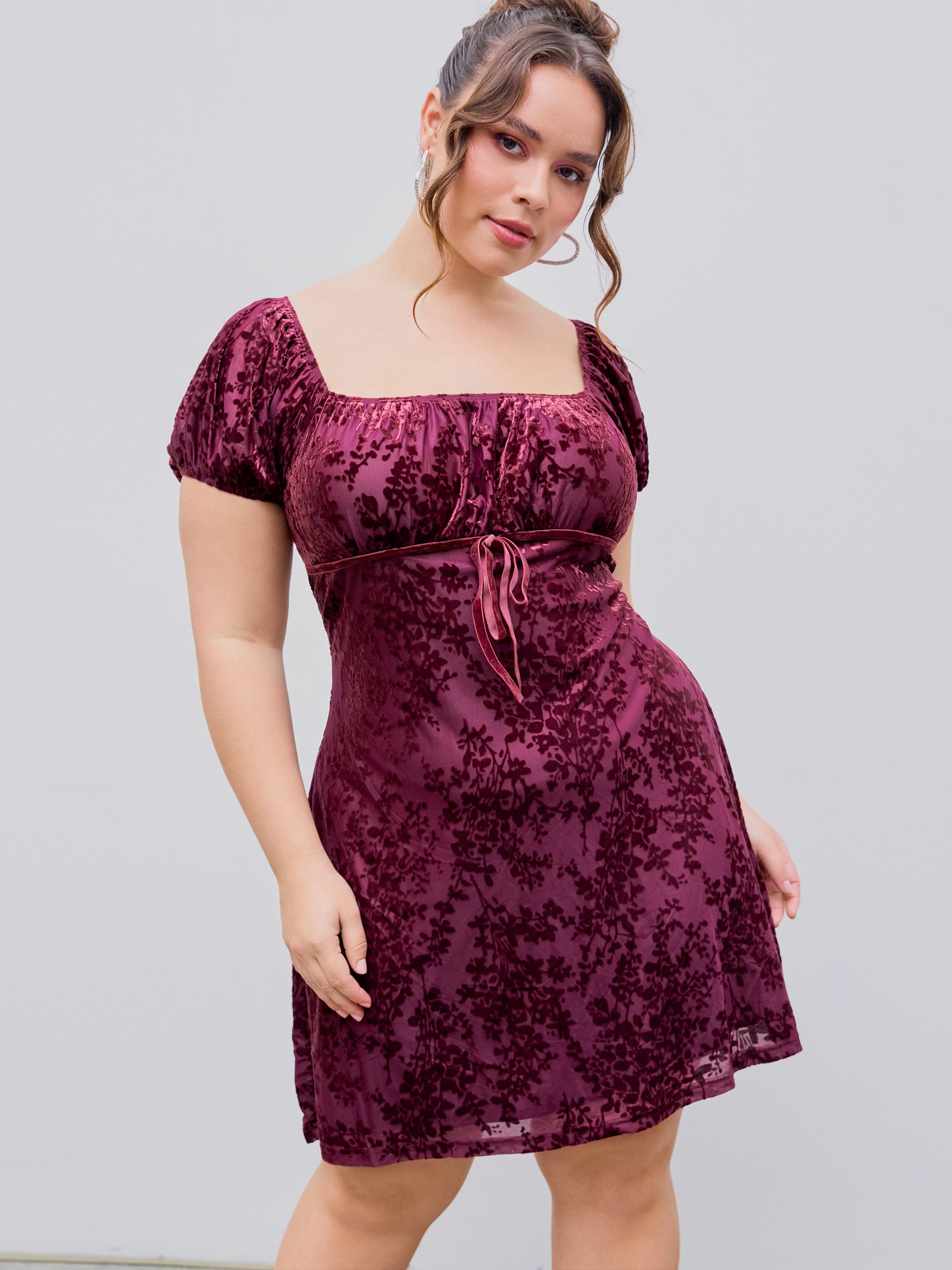 Mesh Square Neck Floral Mini Dress Curve & Plus Product Image