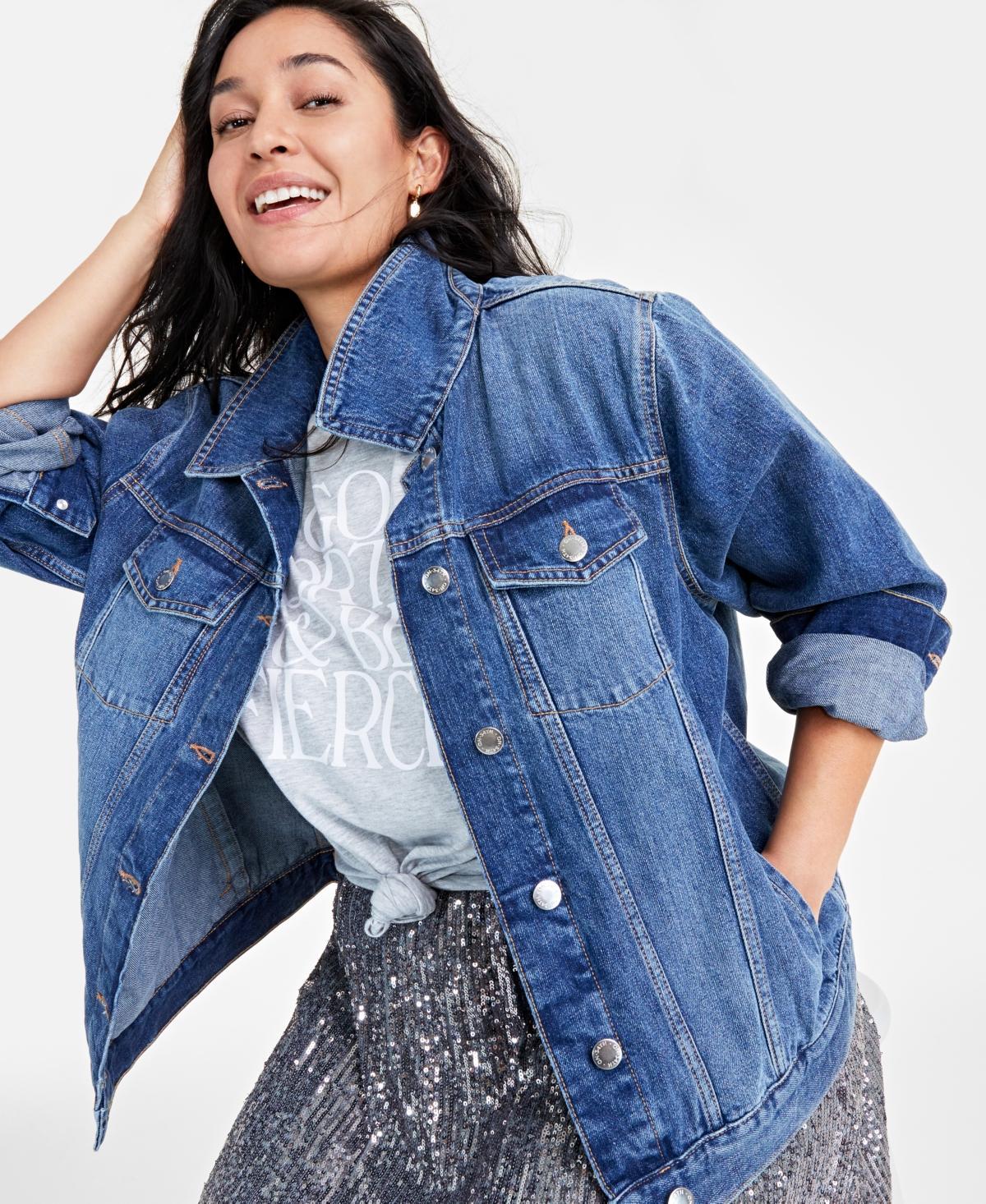 On 34th Womens Classic Denim Trucker Jacket, Created for Macys Product Image