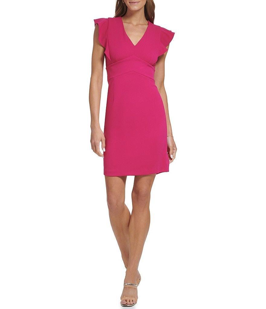 DKNY by Donna Karan Stretch V-Neck Short Flutter Sleeve Sheath Dress Product Image