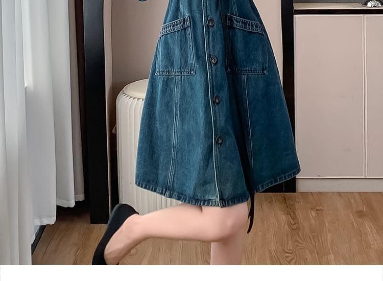 Long-Sleeve Denim A-Line Shirt Dress Product Image