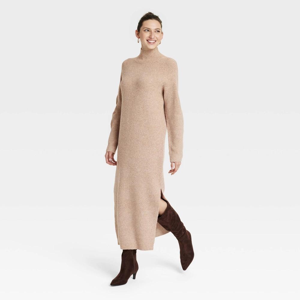 Women's Long Sleeve Midi Sweater Dress - Universal Thread™ Tan S Product Image