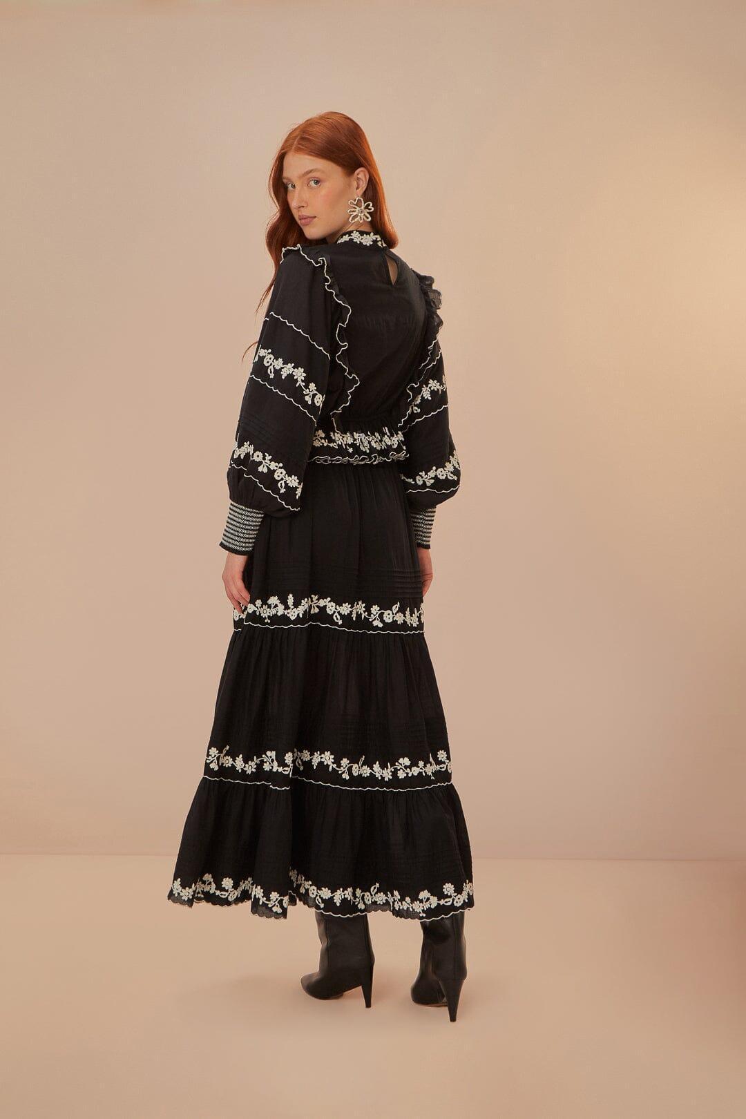 Black Embroidered Ruffle Maxi Skirt, BLACK / XXS Product Image