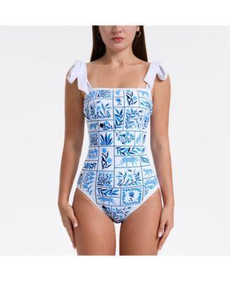 Women's Blue Garden Reversible One-Piece Swimsuit Product Image