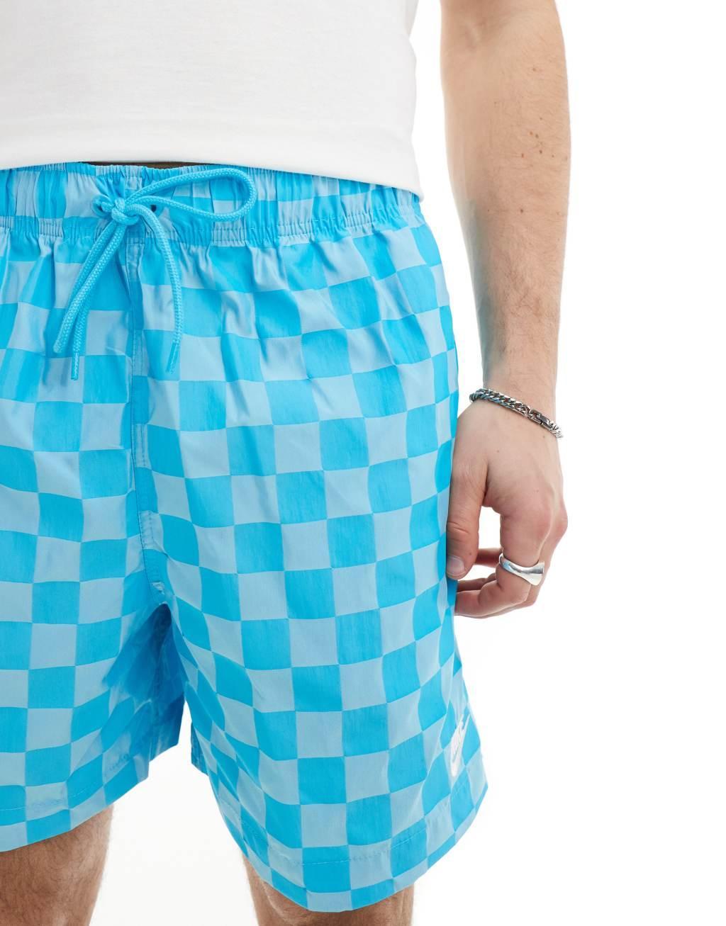 Nike Club checkerboard shorts in blue Product Image