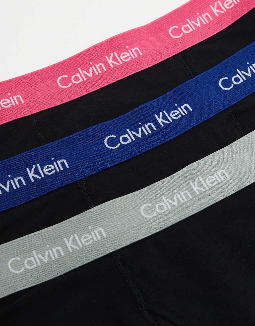 Calvin Klein cotton stretch wicking boxer briefs 3 pack in black with colored waistband Product Image