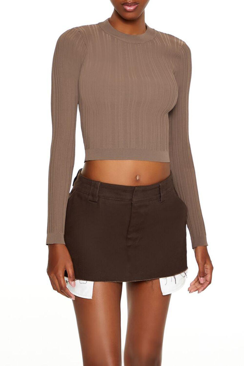 Ribbed Knit Long-Sleeve Crop Top | Forever 21 Product Image