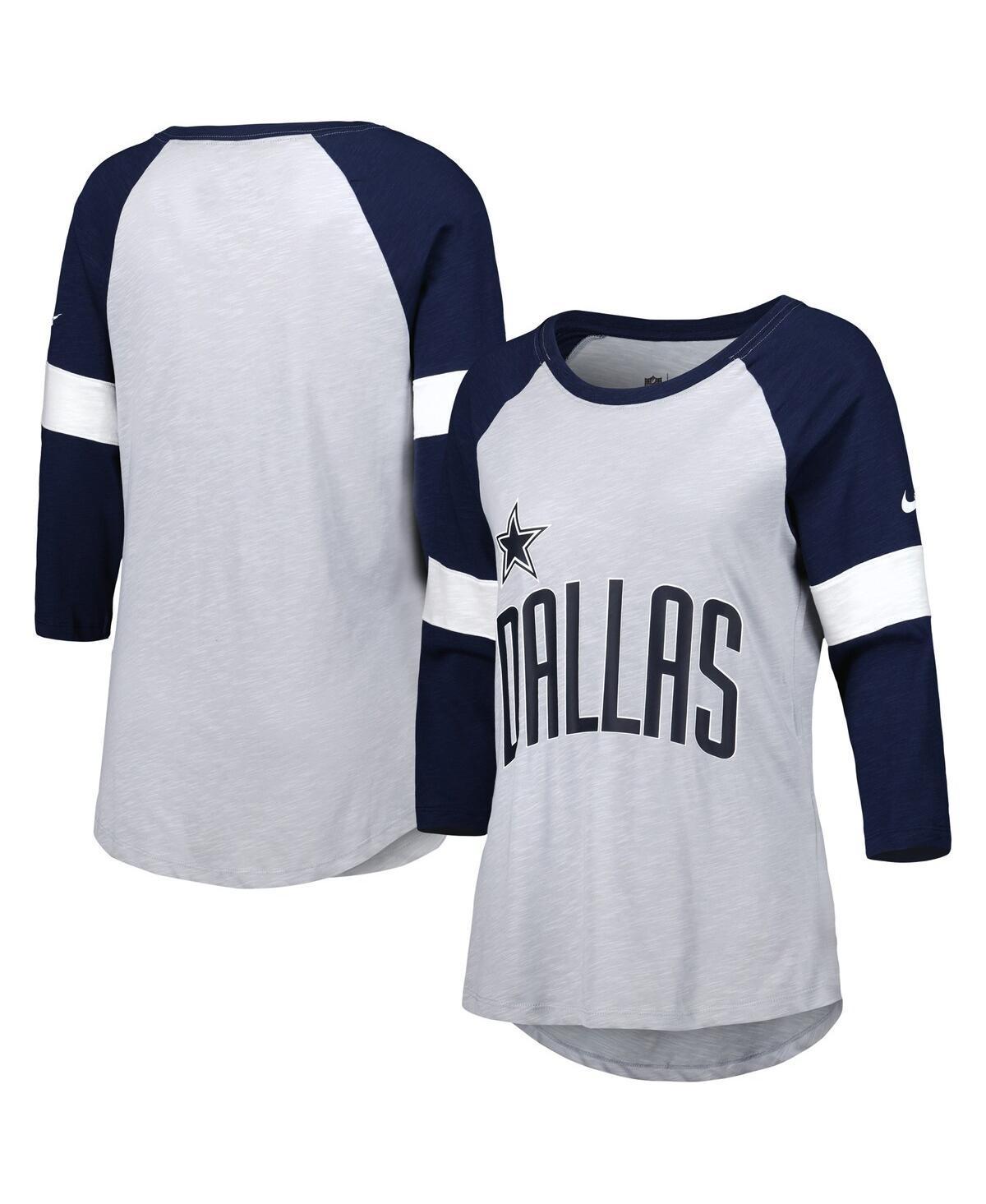 Nike Womens Dallas Cowboys Heather Gray/Navy Football Pride Raglan 3/4-Sleeve T-Shirt Product Image