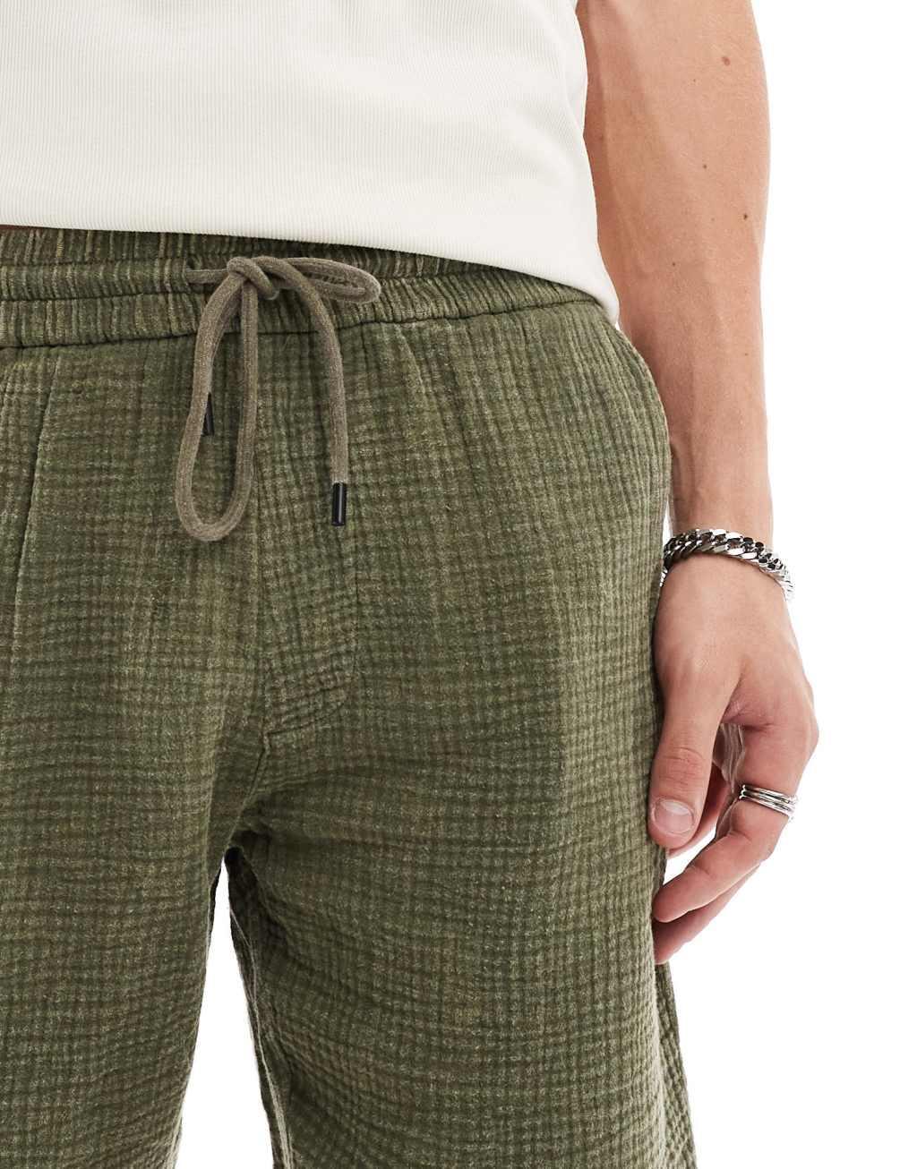 ONLY & SONS pull on textured shorts in washed khaki  Product Image