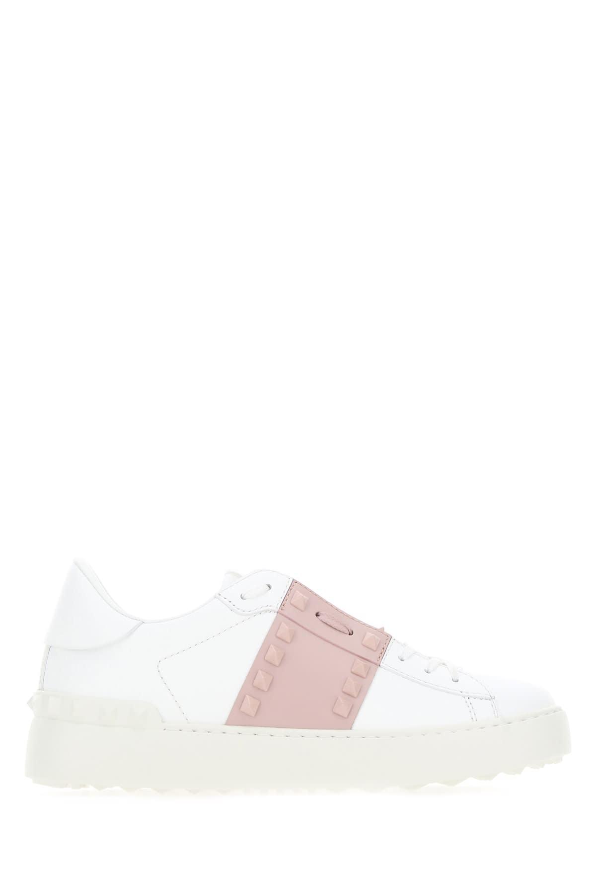 VALENTINO GARAVANI Woman White Leather Rockstud Untitled Sneakers With Powder Pink Band Product Image