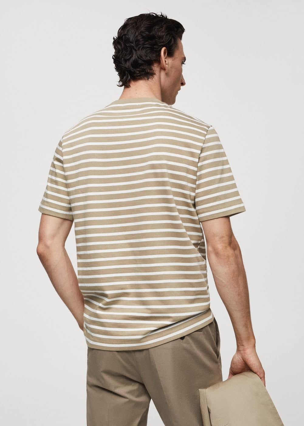 MANGO MAN - Striped cotton T-shirt light/pastel greyMen Product Image