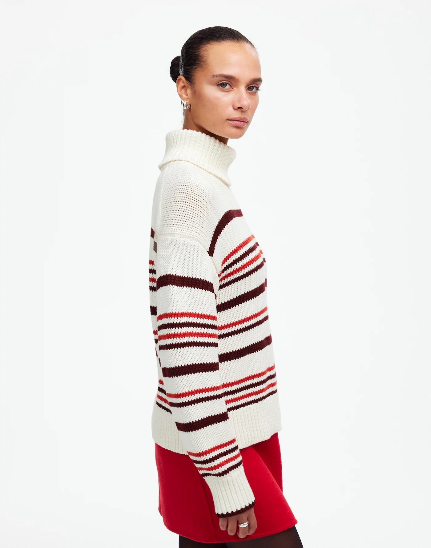 Ribbed Cotton Turtleneck Sweater in Stripe Product Image