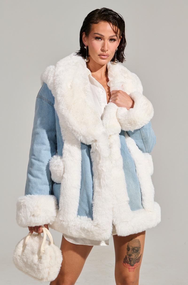 SITTING PRETTY FUR TRIM DENIM COAT Product Image